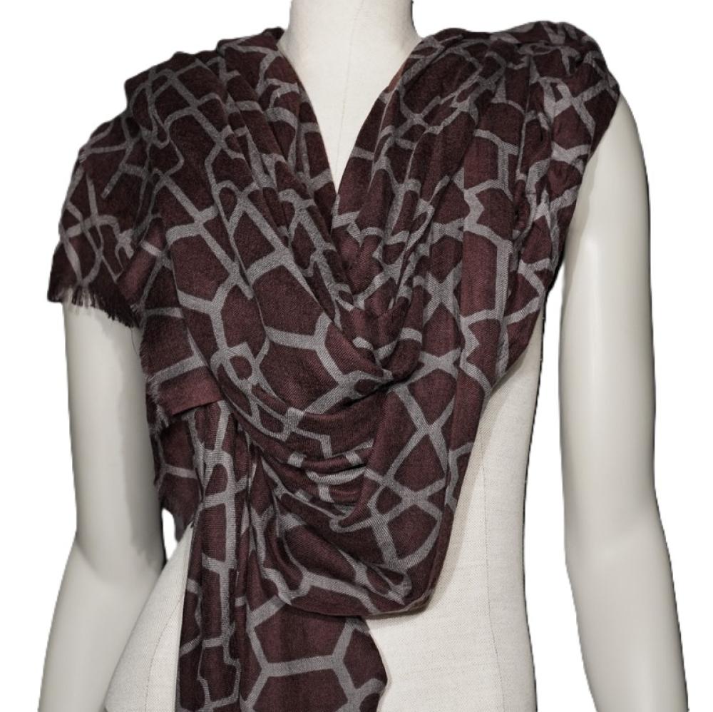 AHMADDY Seiden-Wollschal Kaffeebraun schwarz